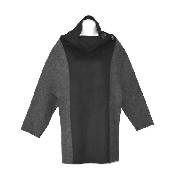 B5 Auth ACNE STUDIOS Grey Chevron & Black Wool Cashmere Funnel Neck Jacket Sz 32 - Picture 1 of 6